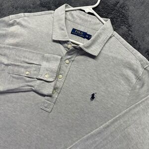Polo Ralph Lauren Men XXL Heather Gray Long Sleeve Cotton Pique Polo Shirt Rugby
